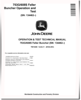 John Deere 753G and TimberJack 608S Tracked Feller Bunchers (SN: 134462-) Operation and Test Manual (TM10280)
