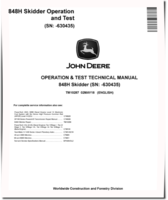 John Deere 848H (SN: -630435) Grapple Skidders Operation and Test Manual (TM10287)