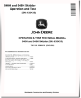 John Deere 540H Cable Skidders and 548H Grapple Skidders (SN.-630435) Operation and Test Manual (TM11329)