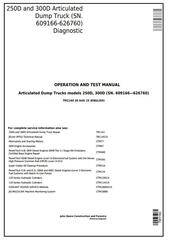 TM1160 - John Deere 250D, 300D Truck Articulated Dump 609166-XXXXXX Operation and Test Manual