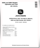 John Deere 540H Cable Skidders and 548H Grapple Skidders (SN. from 630436) Operation and Test Manual (TM11794)