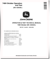 John Deere 748H (SN: 630436-) Grapple Skidders Operation and Test Manual (TM11797)