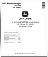John Deere 848H (SN: 630436-) Grapple Skidders Operation and Test Manual (TM11798)