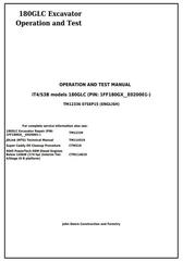 TM12336 - John Deere 180GLC (PIN:1FF180GX__E020001-) iT4/S3B Excavator Operation, Test Service Manual