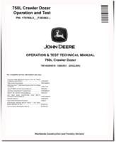 John Deere 750L (SN. from F383562) Crawler Dozers Operation and Test Manual (TM14429X019)