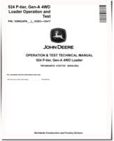 John Deere 524 P-Tier (SN. L_10283-15417) 4WD Wheel Loaders Operation and Test Manual (TM14493X019)