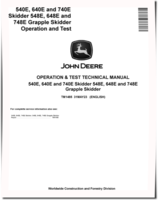 John Deere 540E, 640E, 740E Skidders, 548E, 648E and 748E Grapple Skidders Operation and Test Manual (TM1485)