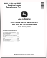 John Deere 300D, 310D and 315D Backhoe Loaders Operation and Test Manual (TM1496)
