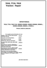 TM1651 - John Deere 7610, 7710, 7810 2WD or MFWD Tractors Service Repair Technical Manual