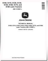 John Deere S100, S110, S120, S130, S140, S160, S170 and S180 Lawn Tractors Technical Manual (TM166219)
