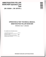 John Deere 703G, 753G and TimberJack 608S Tracked Feller Bunchers Operation and Test Manual (TMF387448)