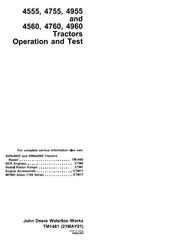 TM1461 - John Deere 4555, 4560, 4755, 4760, 4955, 4960 Tractors Diagnosis and Tests Service Manual