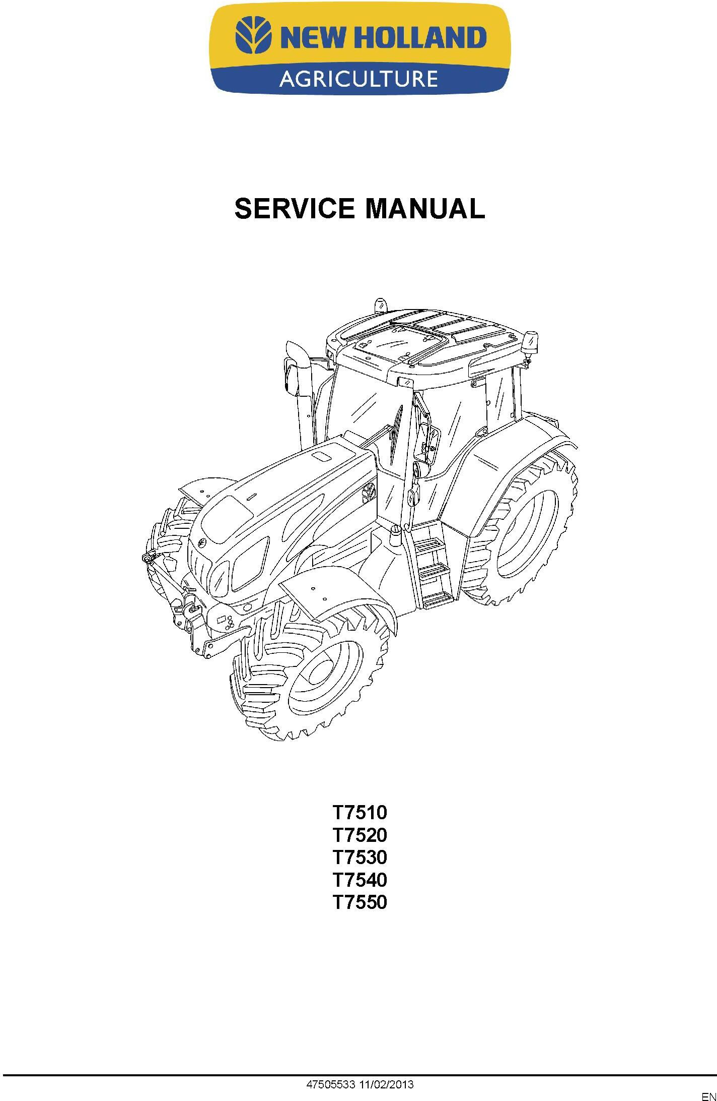 New Holland T7510, T7520, T7530, T7540, T7550 Tractor Service Manual - 1