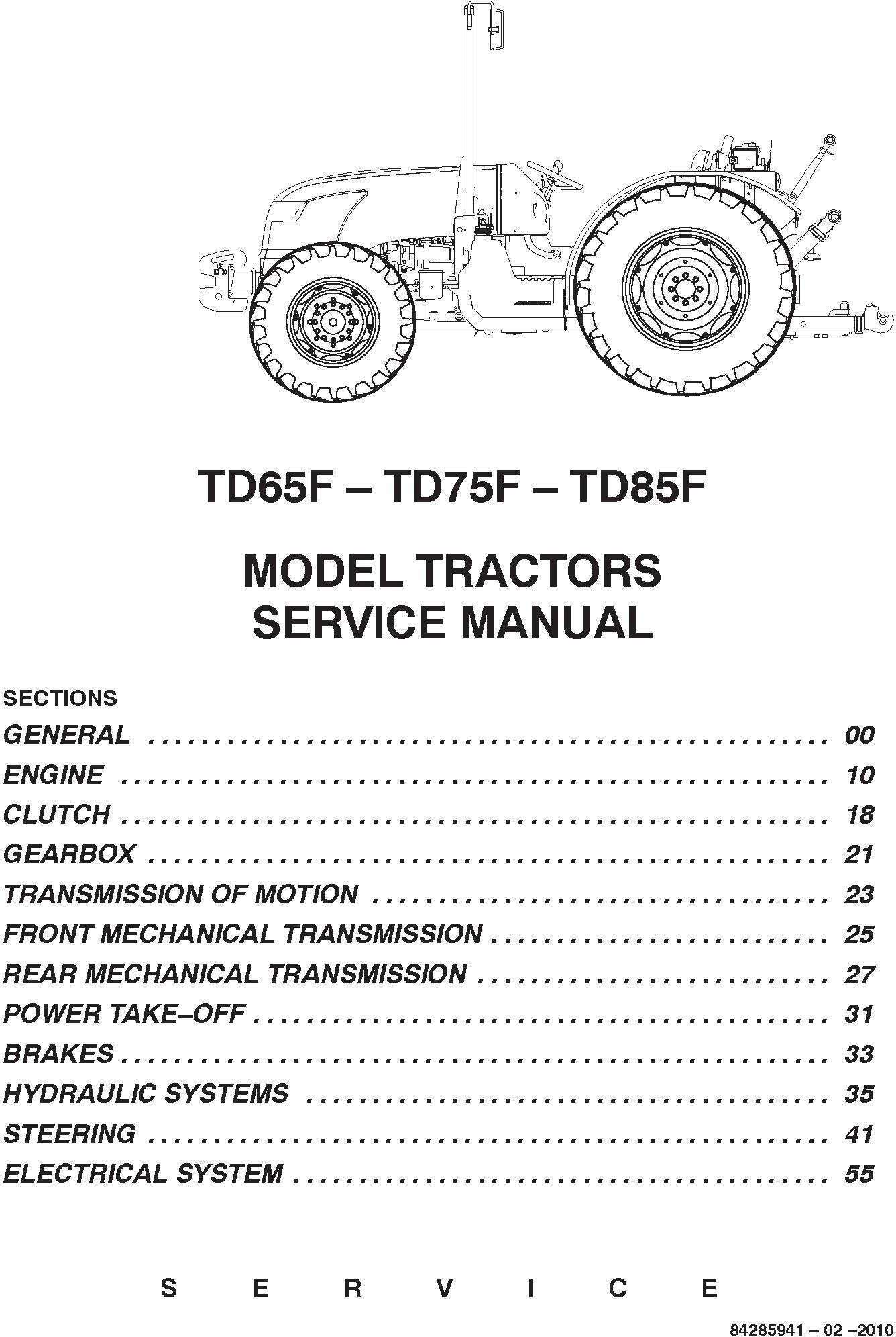 New Holland TD65F, TD75F, TD85F Tractors Service Manual - 1