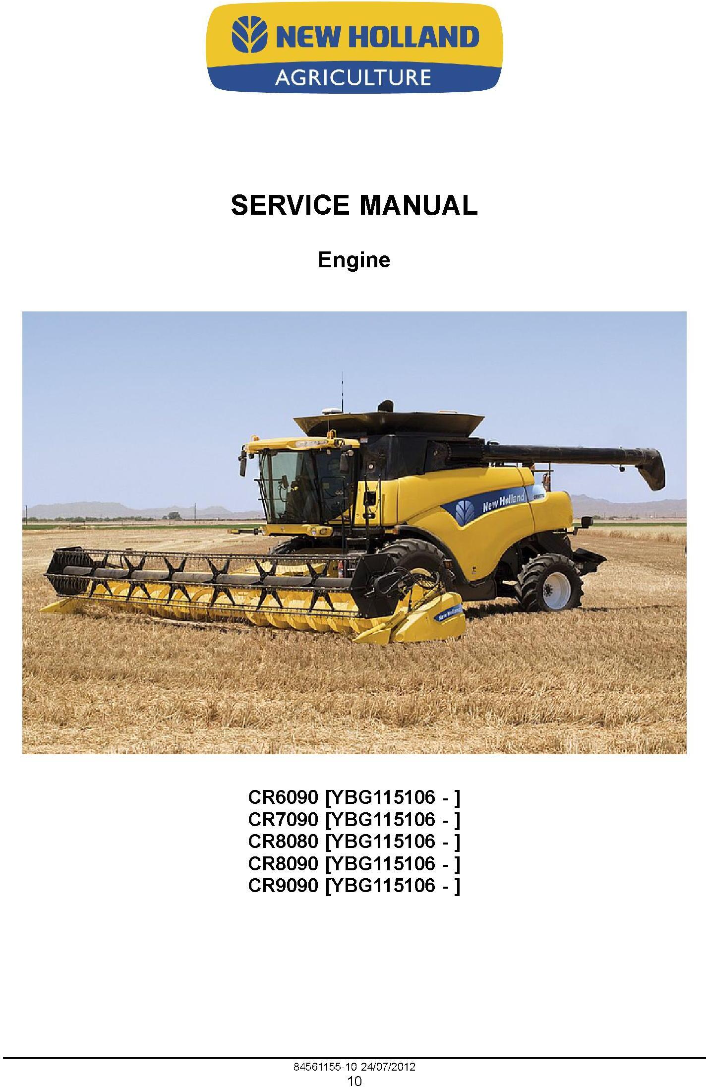 New Holland CR6090, CR7090, CR8080, CR8090, CR9090 Tier 4A Combine Service Manual - 1