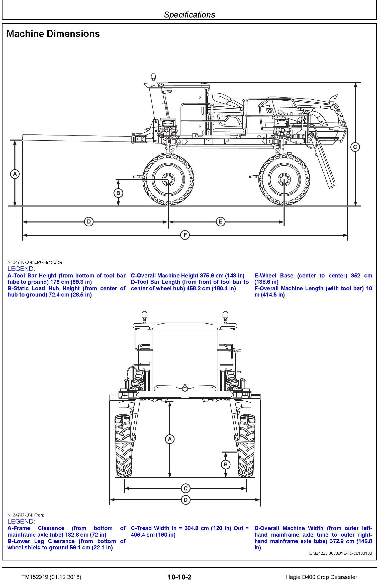 Hagie D400 Crop Detasseler Repair Technical Manual (TM152919) - 1
