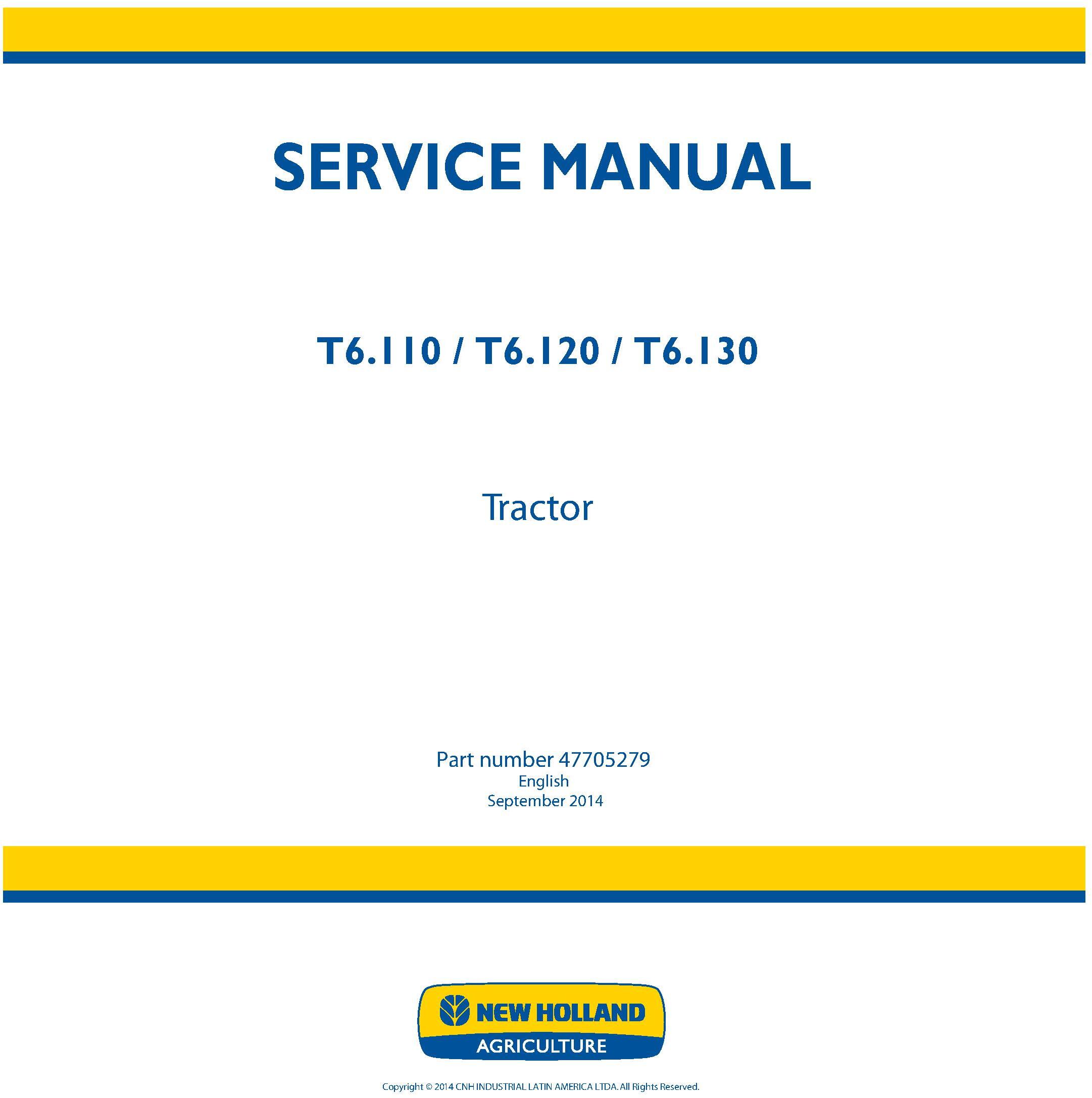 New Holland T6.110, T6.120, T6.130 Tractor Service Manual (Latin America) - 19404