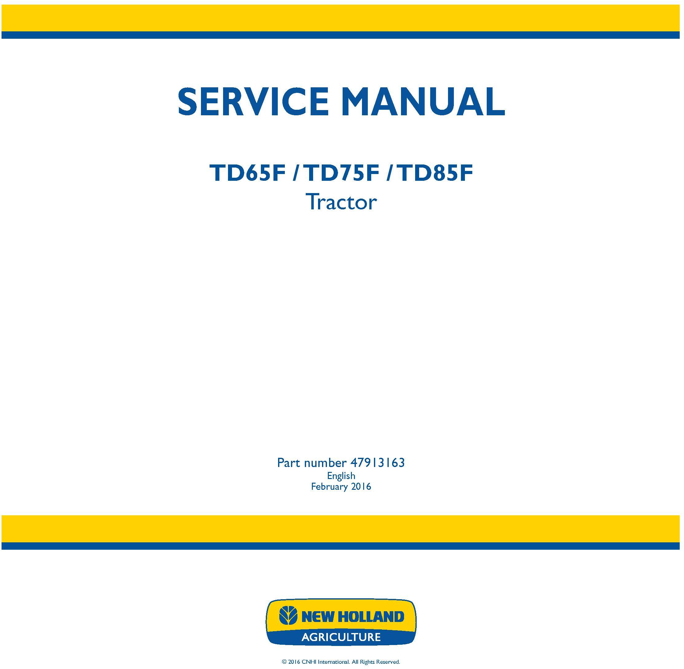 New Holland TD65F, TD75F, TD85F Tractor Service Manual - 19450