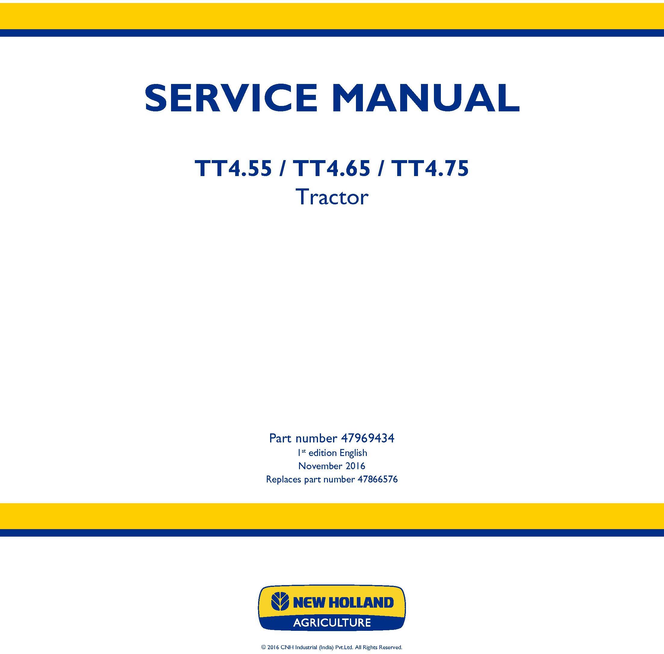 New Holland TT4.55, TT4.65, TT4.75 Tier 3 Tractor Service Manual - 19473