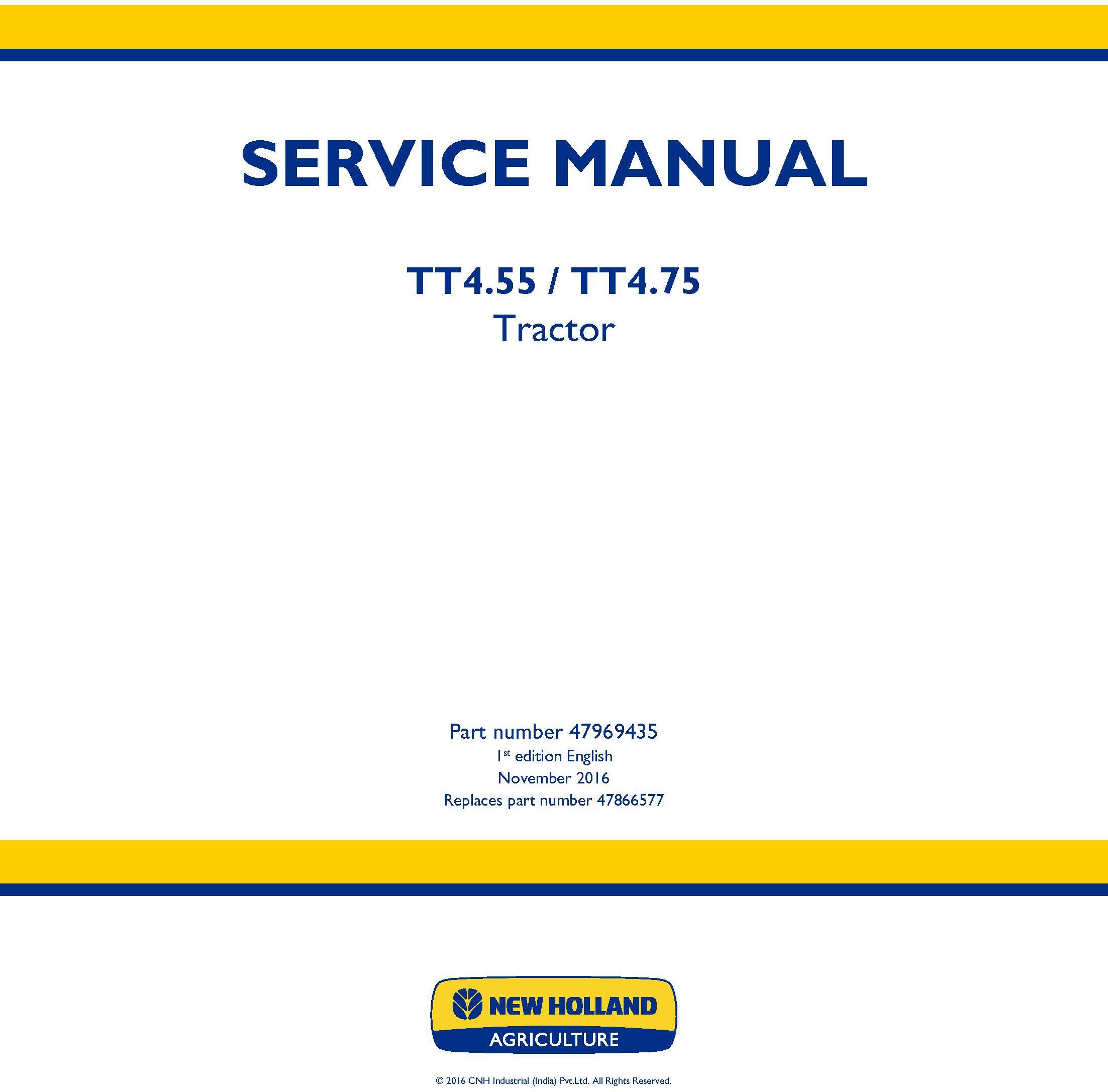 New Holland TT4.55, TT4.75 Tier 1 Tractor Service Manual - 19474