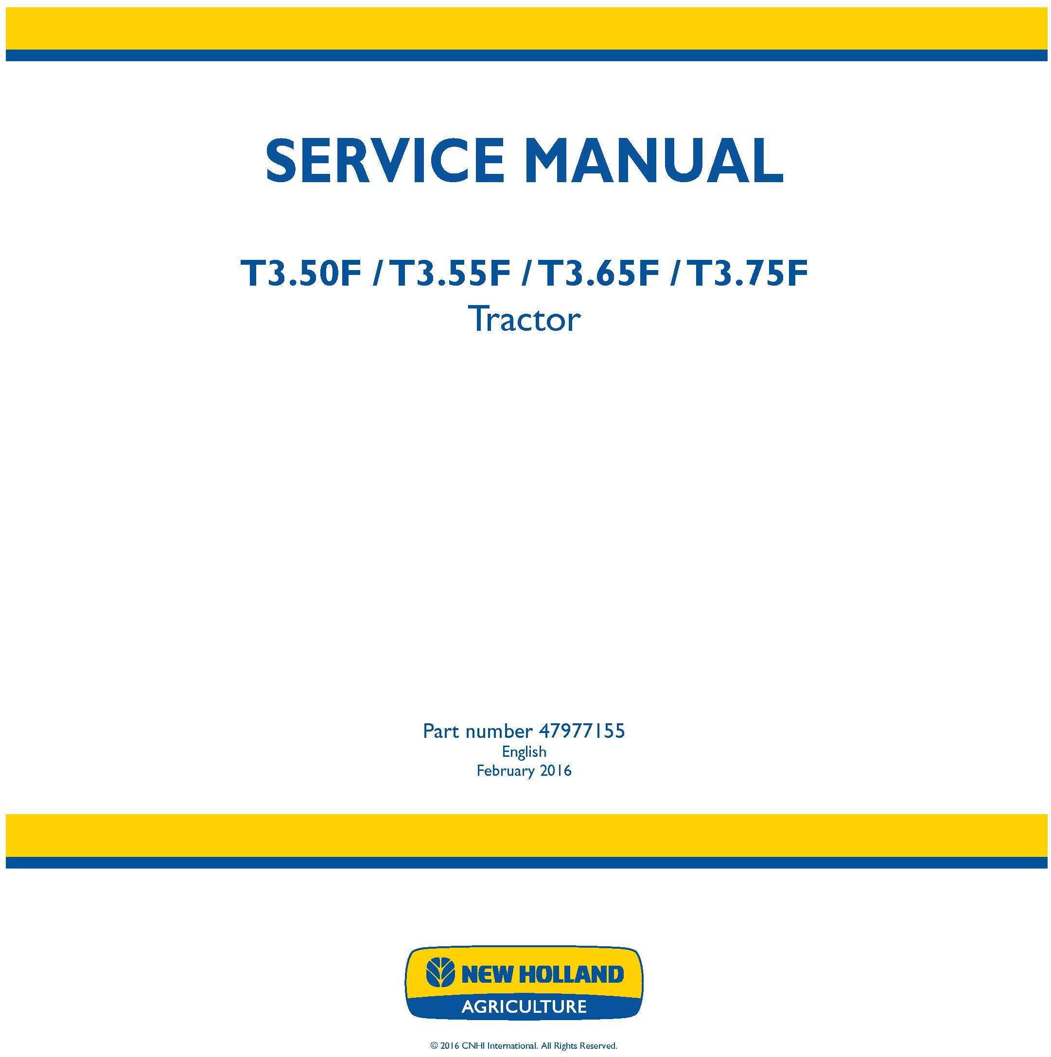 New Holland T3.50F, T3.55F, T3.65F, T3.75F Tractor Service Manual - 19476