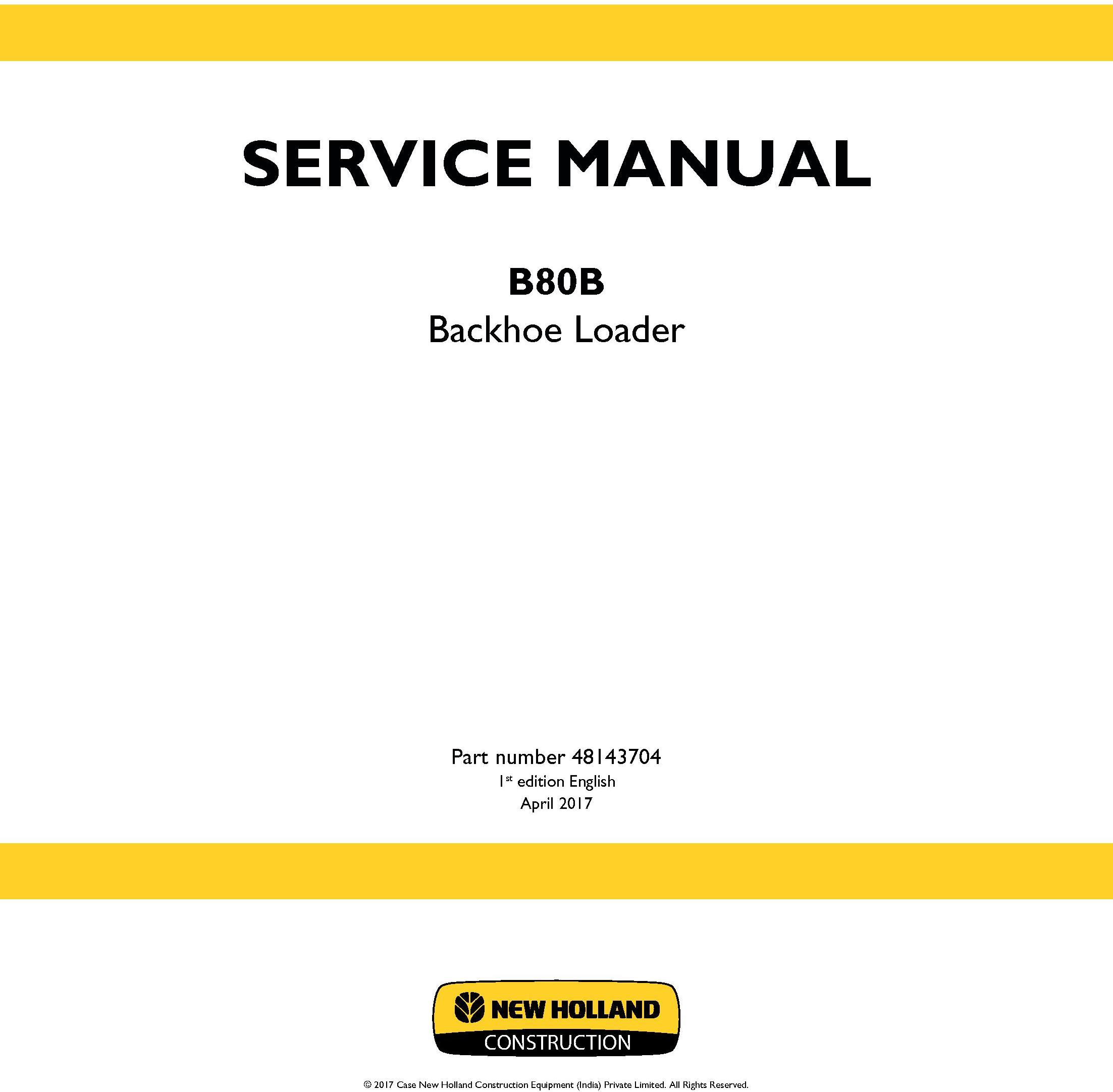 New Holland B80B Backhoe loader Service Manual