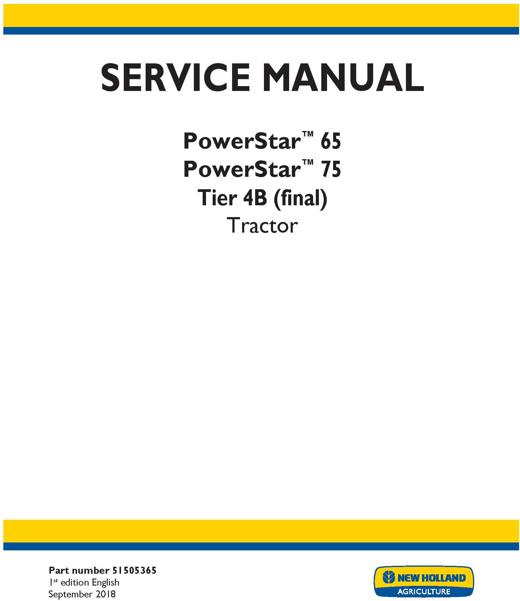 New Holland PowerStar 65, PowerStar 75 Tier 4B final Tractor Service Manual (North America) - 19519