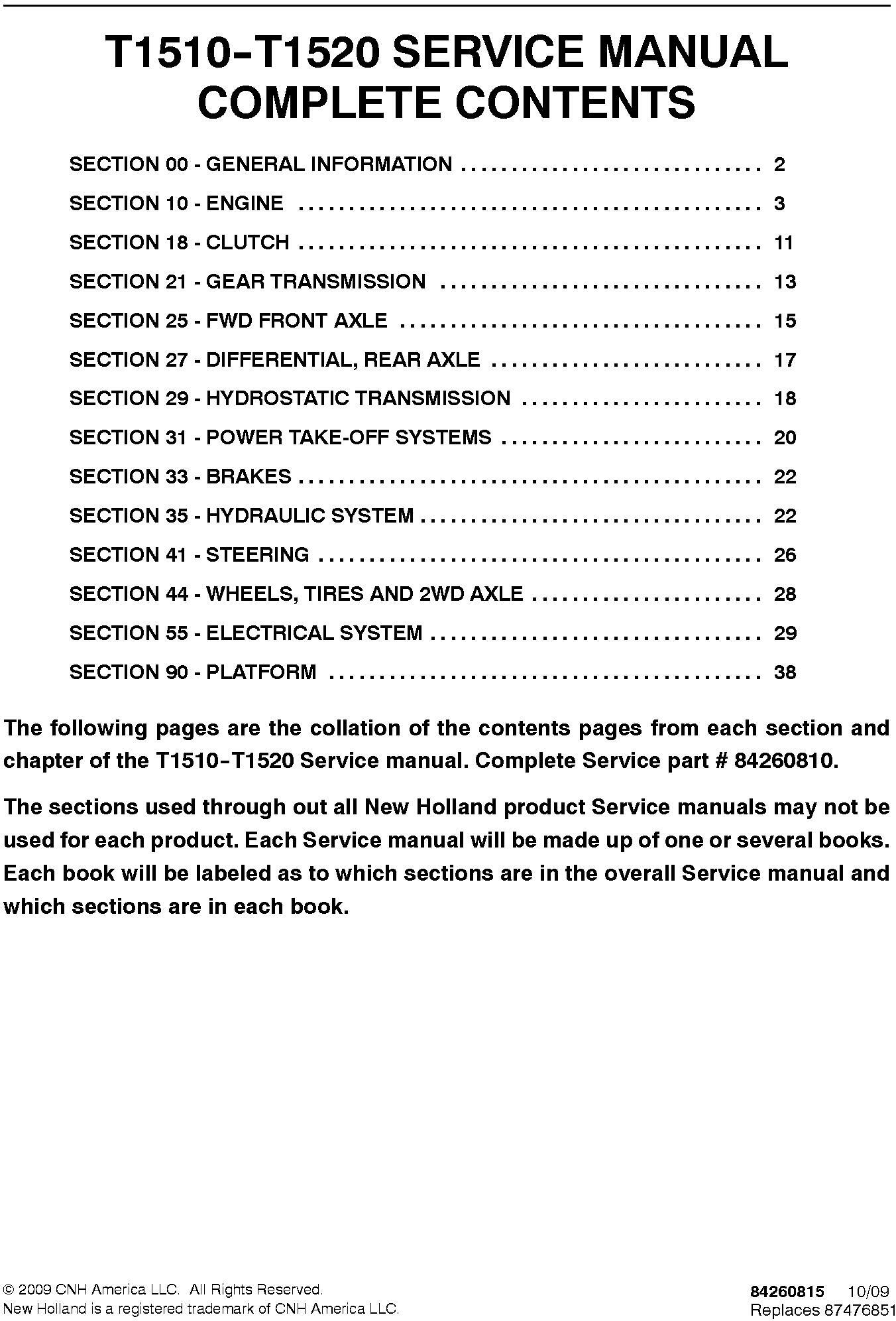New Holland T1510, T1520 Tractor Service Manual - 19560