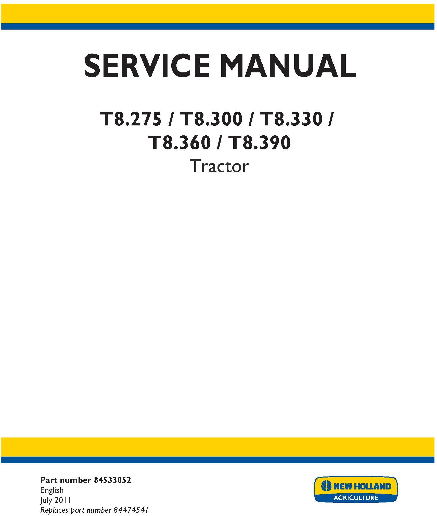 New Holland T8.275, T8.300, T8.330, T8.360, T8.390 Tractor Service ...