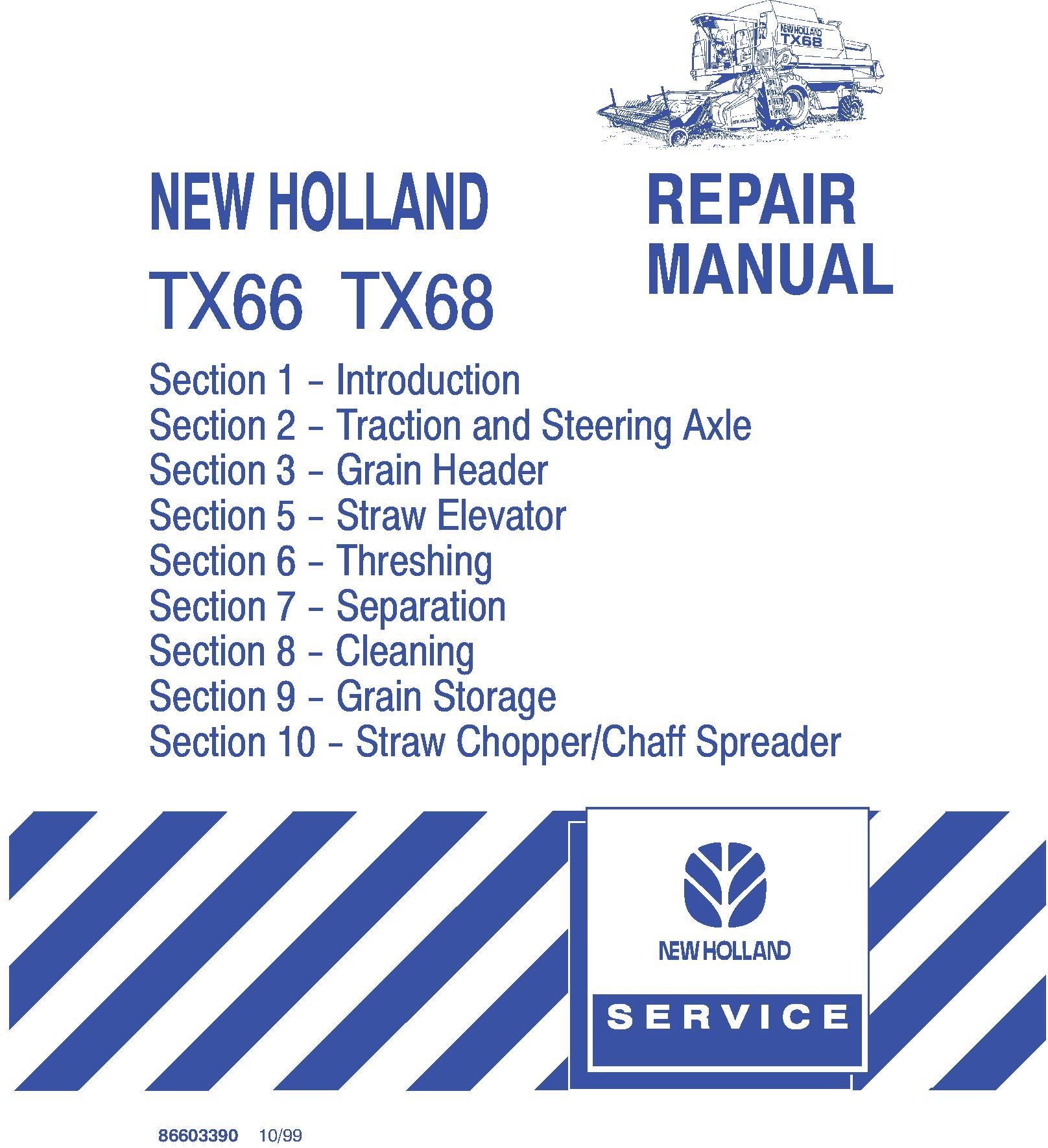 New Holland TX66, TX68 Combine Service Manual - 20022