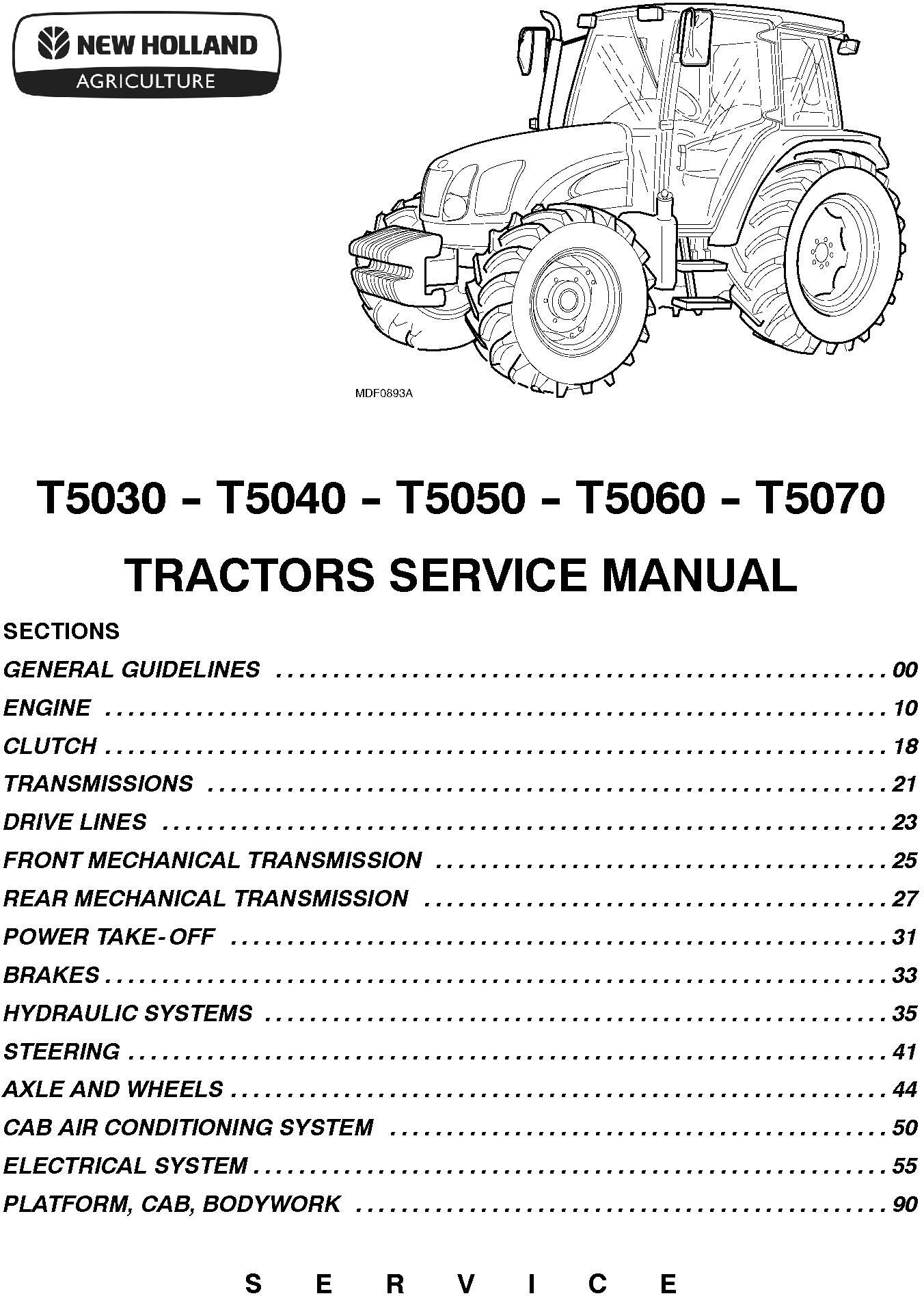 New Holland T5030, 5040, 5050, 5060 Tractor Complete Service Manual