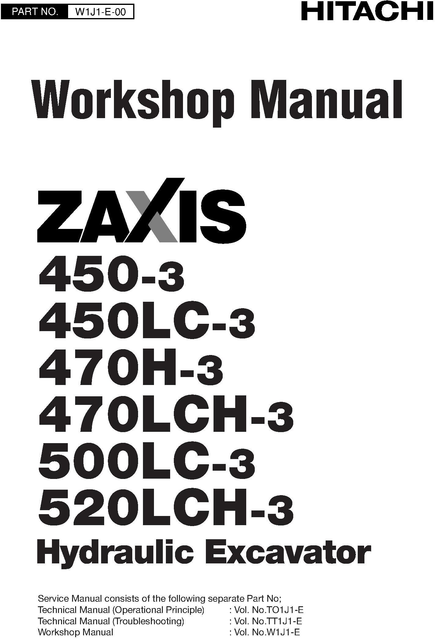 Hitachi Zaxis 450-3, 450LC-3, 470H-3, 470LCH-3, 500LC-3, 520LCH-3 Excavator Workshop Service Manual - 18912