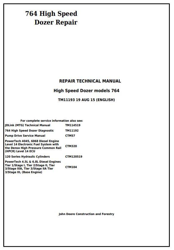 TM11193 - John Deere 764 High Speed Crawler Dozer Service Repair Technical Manual - 17420