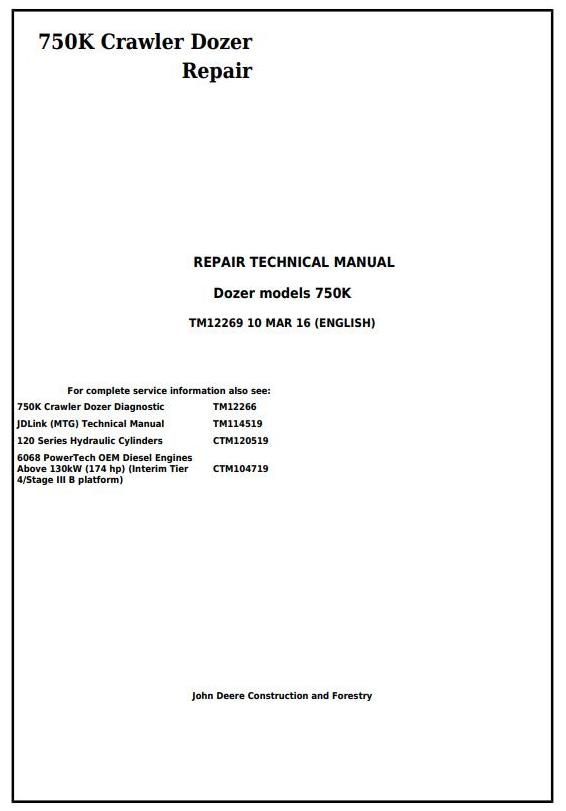 TM12269 - John Deere 750K Crawler Dozer Service Repair Technical Manual - 17426