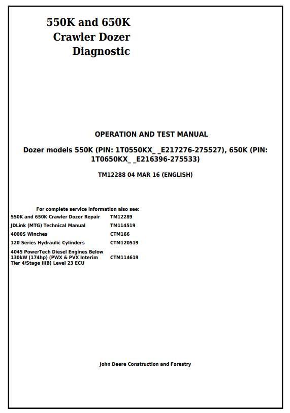 TM12288 - John Deere 550K, 650K Crawler Dozer Diagnostic, Operation and Tests Service Manual - 17429