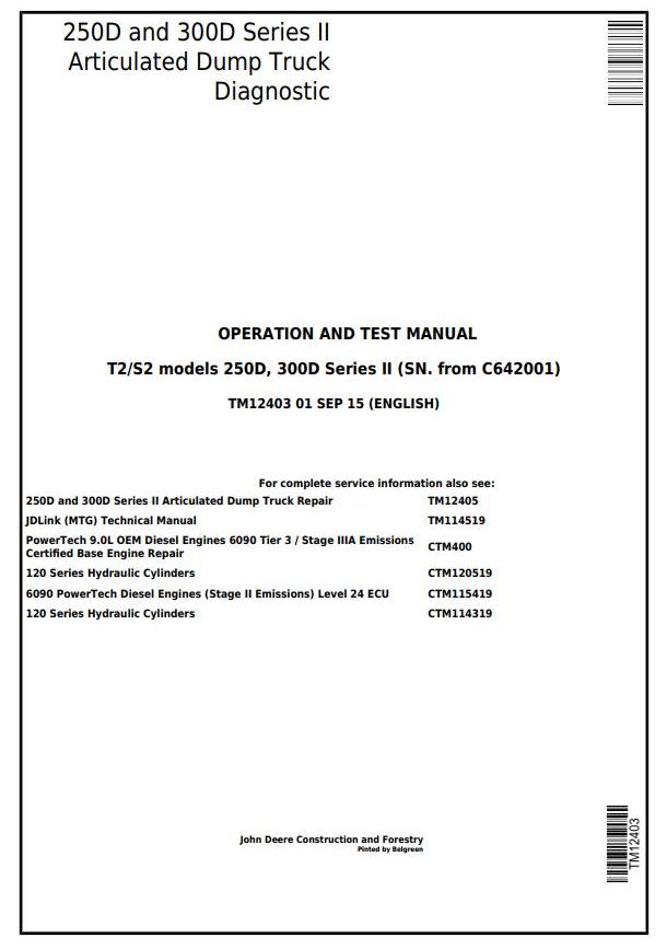 TM12403 - John Deere 250D Series II, 300D Series II ADT 1DW250D2__C642001- (T2/S2) Operation and Test Manual