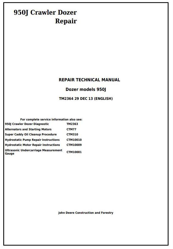 TM2364 - John Deere 950J Crawler Dozer Service Repair Technical Manual - 17473