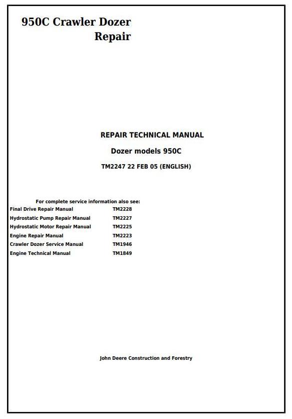 TM2247 - John Deere 950C Crawler Dozer Service Repair Technical Manual - 17461