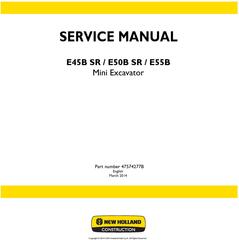 New Holland E45B SR, E50B SR, E55B Mini Excavator Service Manual