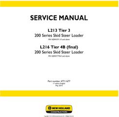New Holland L213 (Tier 3), L216 (Tier 4B final) Skid Steer Loader Service Manual