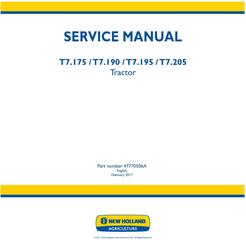 New Holland T7.175, T7.190, T7.195, T7.205 Tractor Service Manual