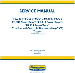 New Holland T8.320, T8.350, T8.380, T8.410, T8.435 and SmartTrax models w.CVT Tractor Service Manual