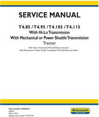 New Holland T4.85, T4.95, T4.105, T4.115 Tractor Complete Service Manual (North America)