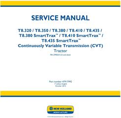 New Holland T8.320, T8.350, T8.380, T8.410, T8.435 and SmartTrax CVT Tractor Service Manual (Europe)