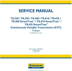 New Holland T8.320, T8.350, T8.380, T8.410, T8.435 and SmartTrax Tier 2 CVT Tractor Service Manual