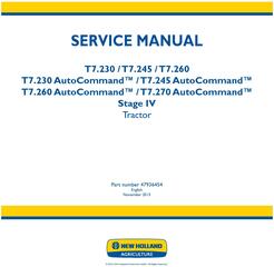 New Holland T7.230, T7.245, T7.260, T7.270 and AutoCommand Stage IV Tractor Service Manual (Europe)