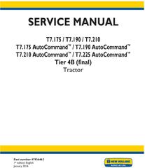 New Holland T7.175, T7.190, T7.210, T7.225 AutoCommand Tier 4B (final) Tractor Service Manual (USA)