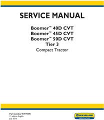 New Holland Boomer 40D CVT, 45D CVT, 50D CVT Tier 3 Compact Tractor Complete Service Manual