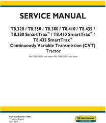 New Holland T8.320, T8.350, T8.380, T8.410, T8.435 and SmartTrax CVT Tractor Tier 4B Service Manual