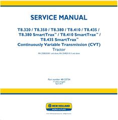 New Holland T8.320, T8.350, T8.380, T8.410, T8.435 and SmartTrax Tractors with CVT Service Manual